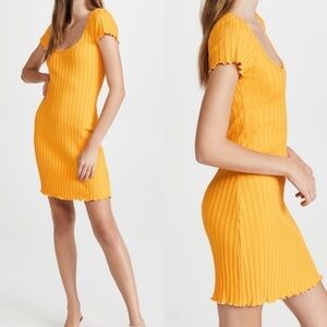 Simon Miller Troopa Ribbed Bodycon Mini Dress Sunset Orange Yellow, XS